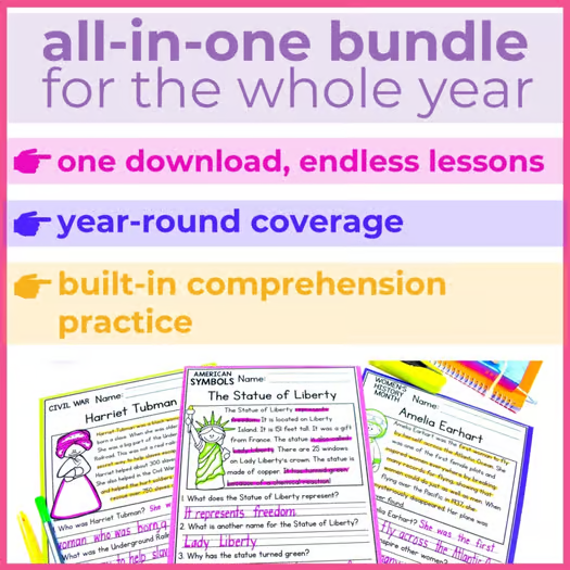 1st 2nd Grade Reading Comprehension Passages Social Studies+ Questions