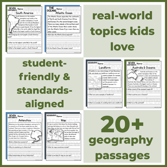 20+ Geography Reading Comprehension Passages + Questions