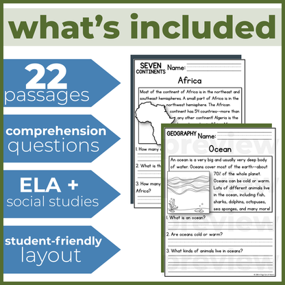 20+ Geography Reading Comprehension Passages + Questions