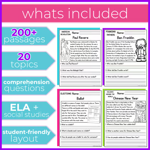 220+ Reading Comprehension Passages + Questions