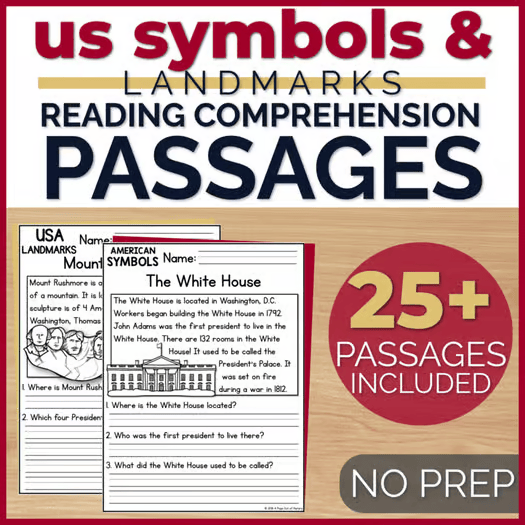US Symbols & Landmarks Reading Comprehension Passages + Questions