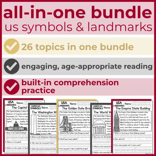 US Symbols & Landmarks Reading Comprehension Passages + Questions