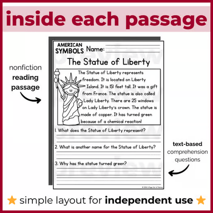 US Symbols & Landmarks Reading Comprehension Passages + Questions