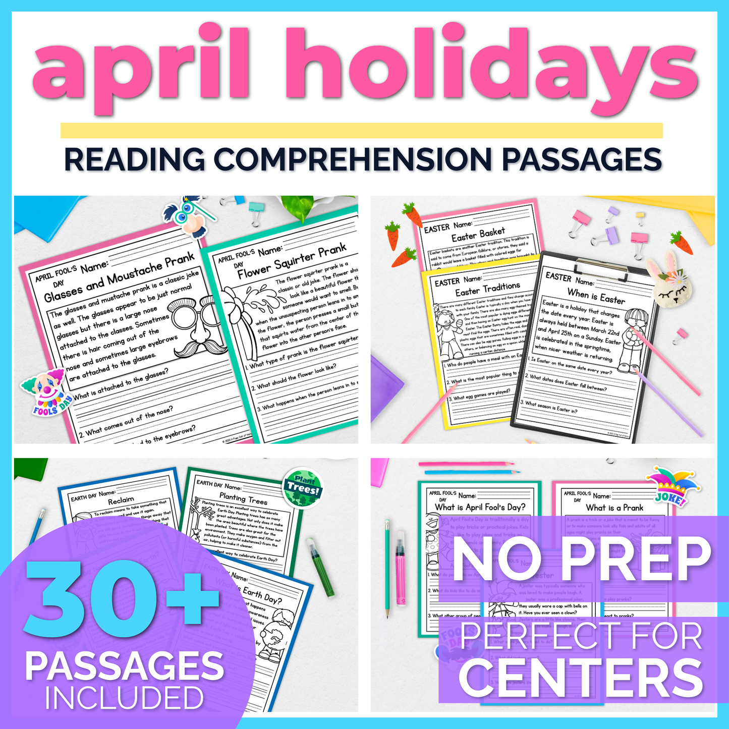 30+ April Holidays Reading Comprehension Passages + Questions