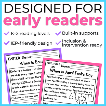 30+ April Holidays Reading Comprehension Passages + Questions