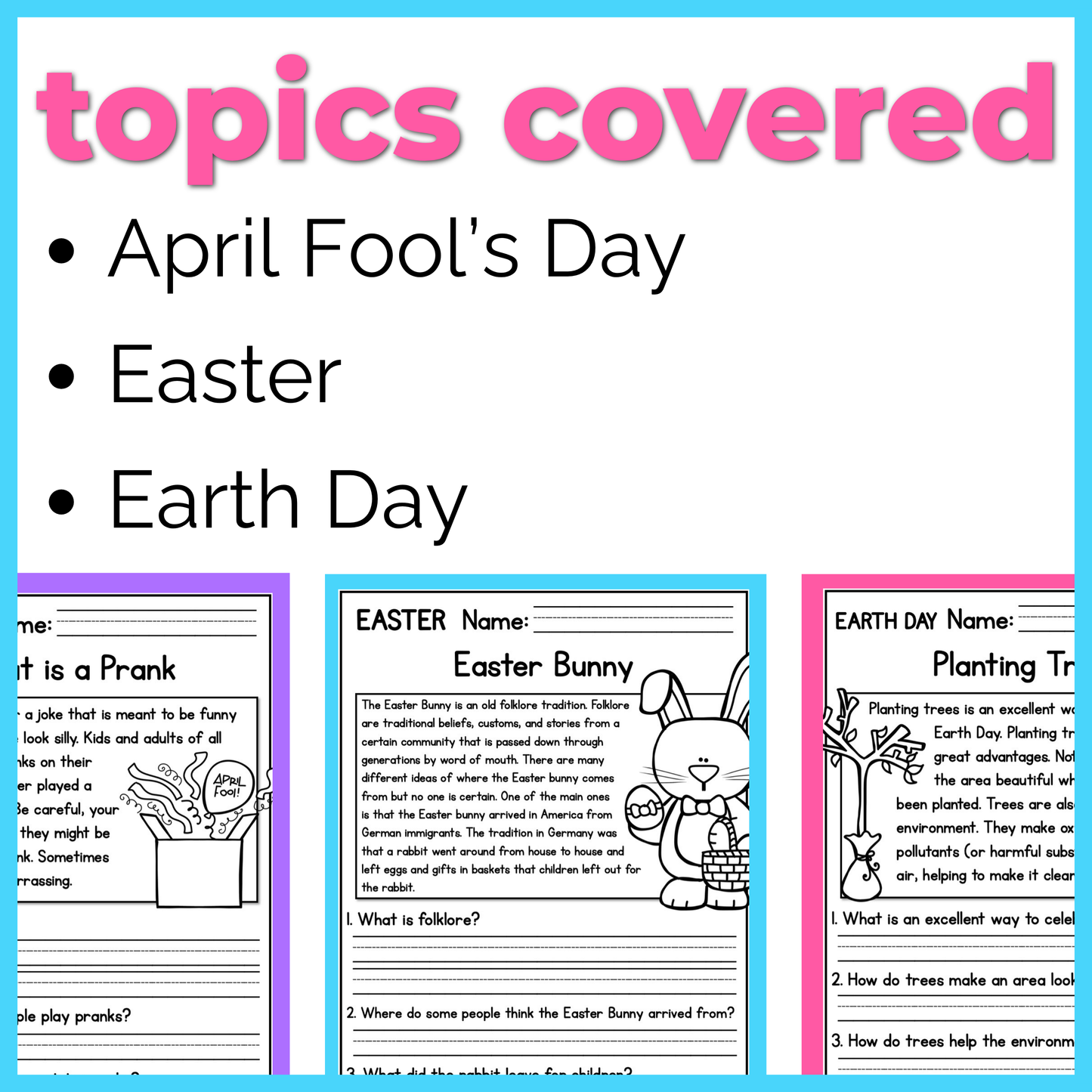 30+ April Holidays Reading Comprehension Passages + Questions
