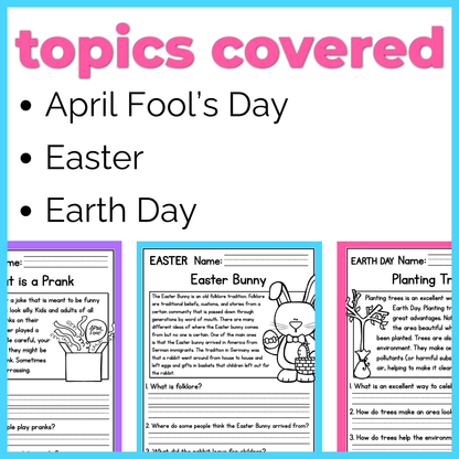 30+ April Holidays Reading Comprehension Passages + Questions