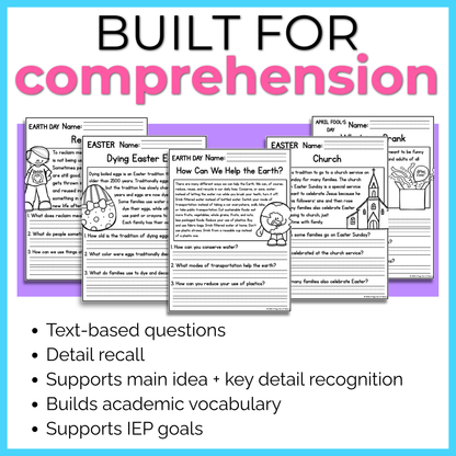 30+ April Holidays Reading Comprehension Passages + Questions
