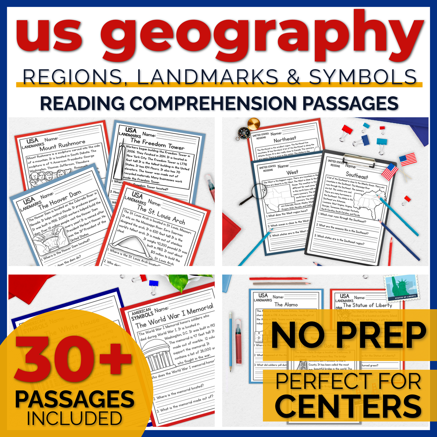 30+ US Geography Reading Comprehension Passages + Questions