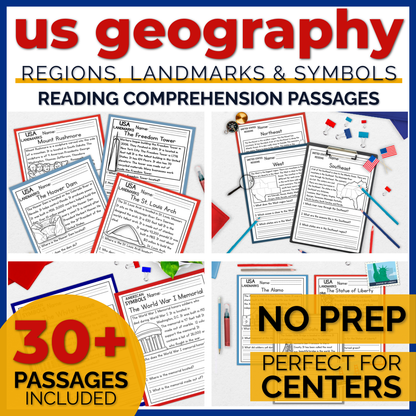 30+ US Geography Reading Comprehension Passages + Questions