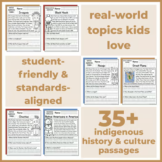 35+ Native American Indigenous History Reading Comprehension Passages + Questions