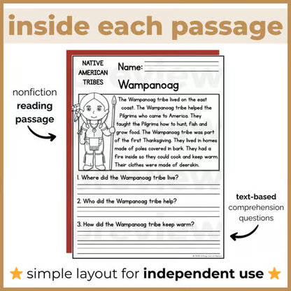 35+ Native American Indigenous History Reading Comprehension Passages + Questions
