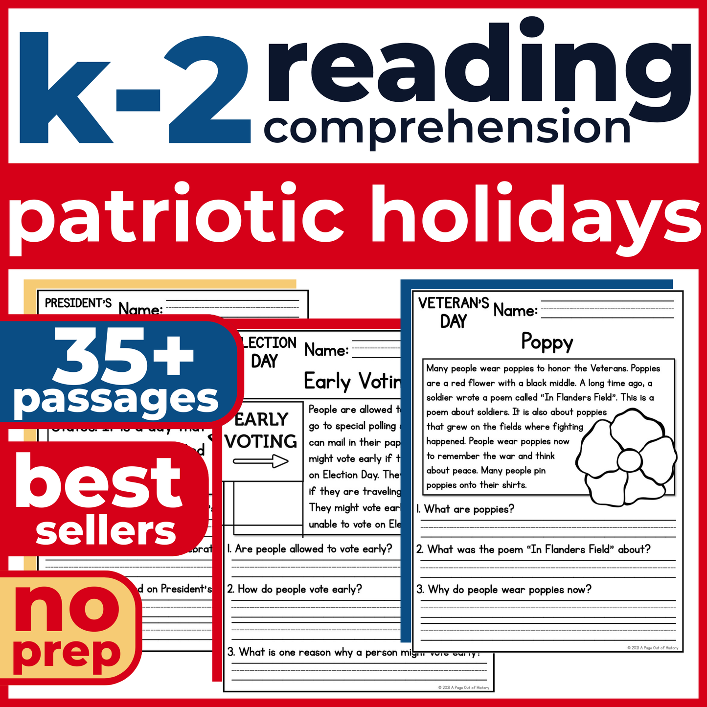 35+ Patriotic US Holidays Reading Comprehension Passages + Questions