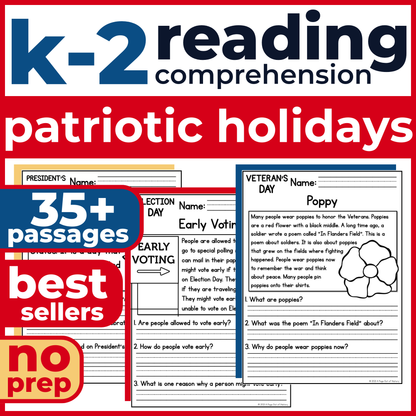 35+ Patriotic US Holidays Reading Comprehension Passages + Questions
