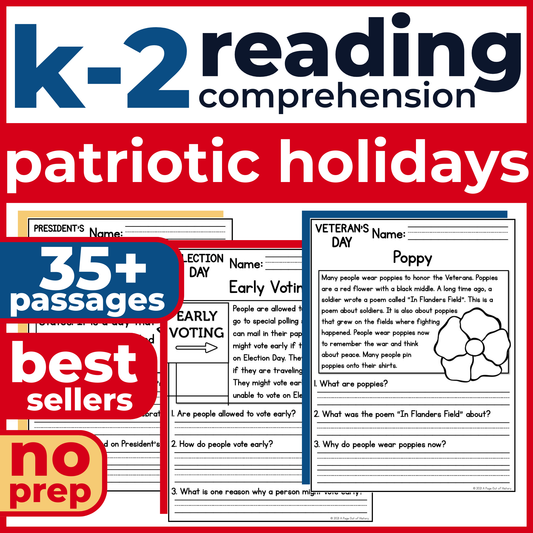 35+ Patriotic US Holidays Reading Comprehension Passages + Questions