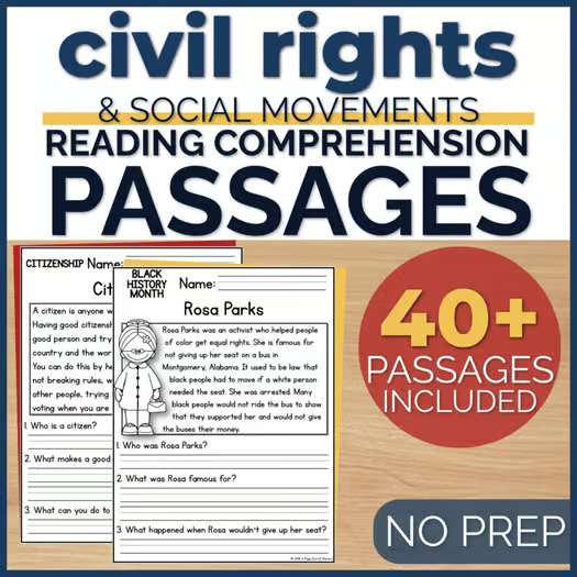 40+ Civil Rights & Social Movements Reading Comprehension Passages + Questions