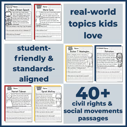 40+ Civil Rights & Social Movements Reading Comprehension Passages + Questions