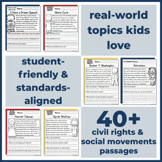 40+ Civil Rights & Social Movements Reading Comprehension Passages + Questions