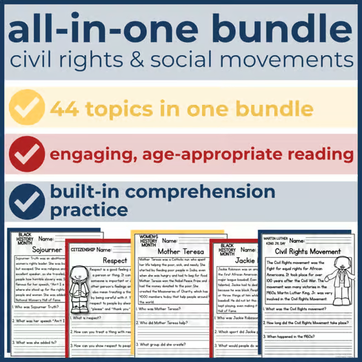 40+ Civil Rights & Social Movements Reading Comprehension Passages + Questions