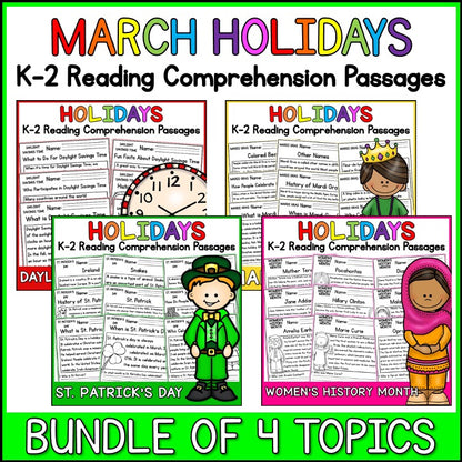 40 March Holidays Reading Comprehension Passages + Questions
