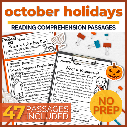 40+ October Holidays Reading Comprehension Passages + Questions