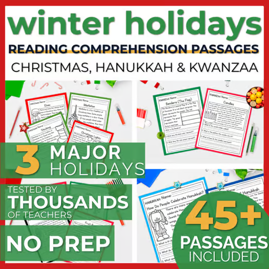 Winter Holidays Reading Comprehension Passages + Questions