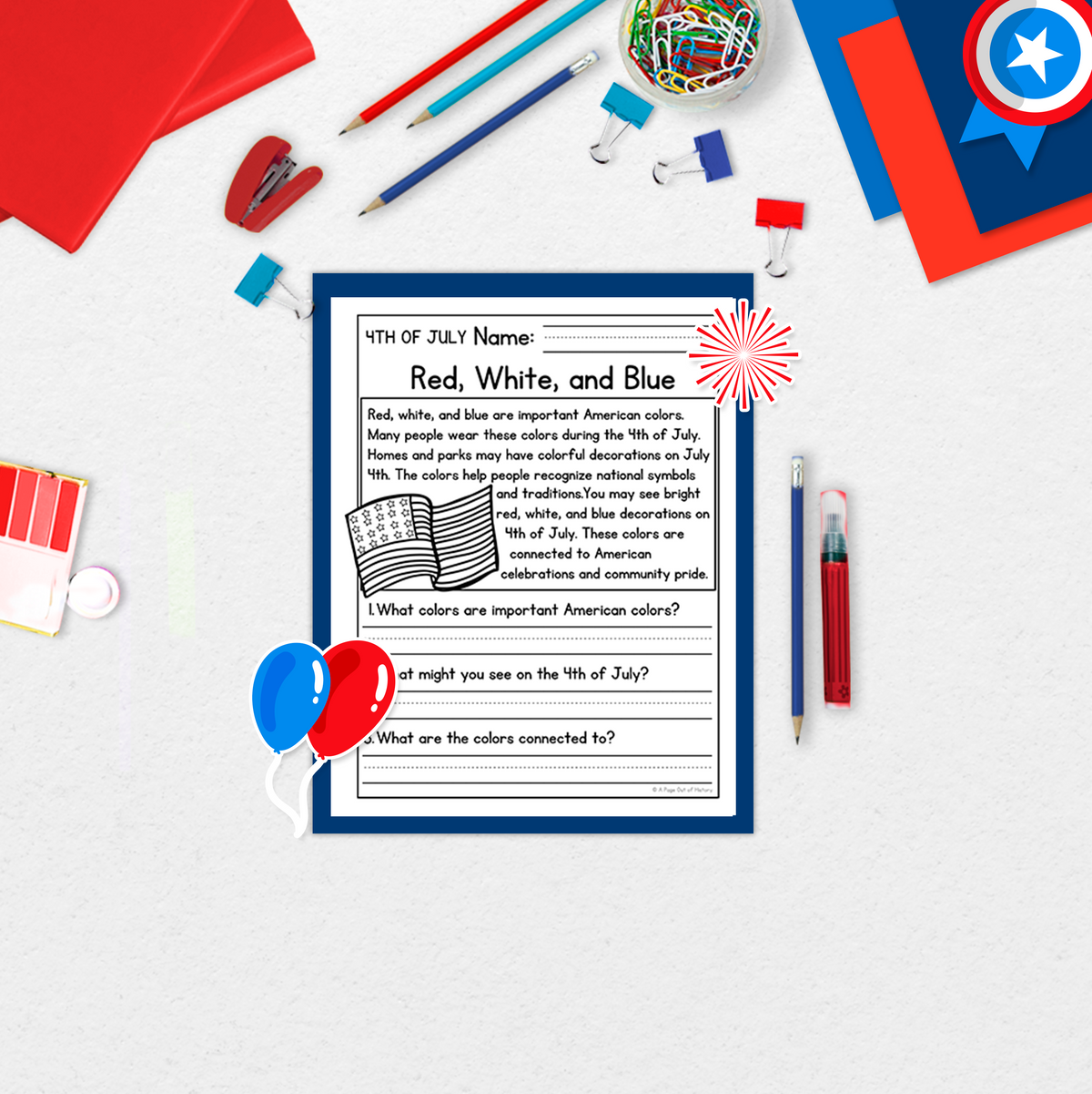 4th of July Reading Comprehension Passages + Questions