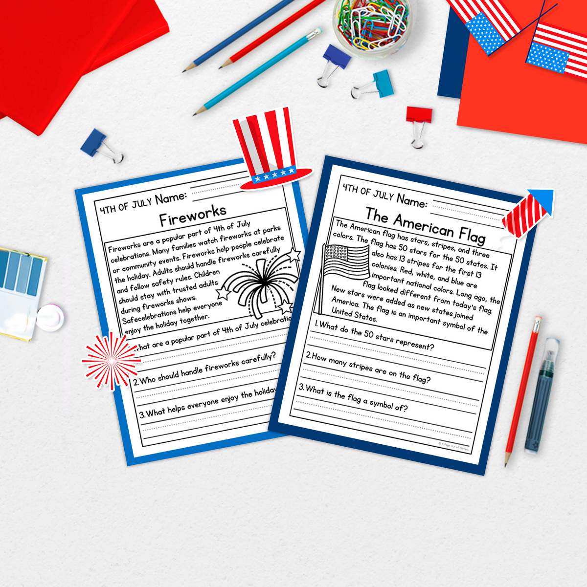 4th of July Reading Comprehension Passages + Questions