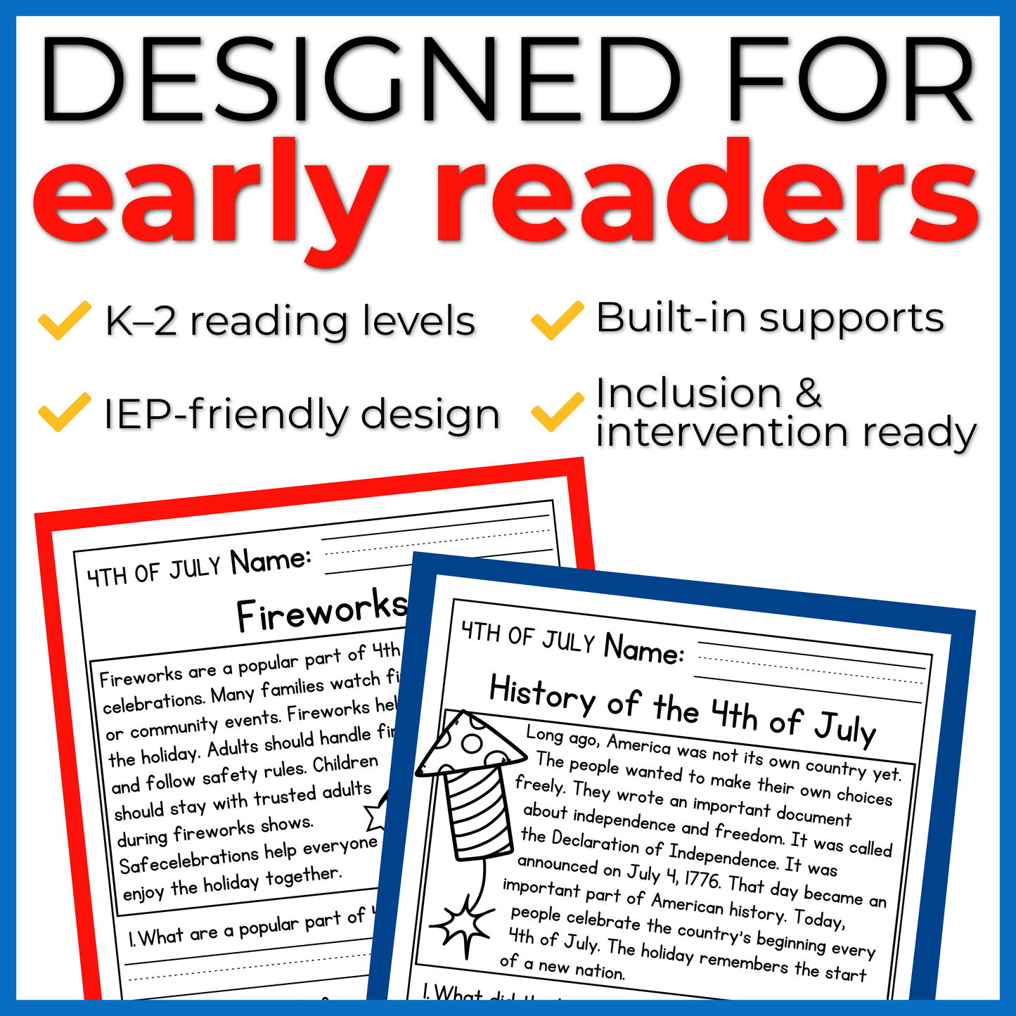 4th of July Reading Comprehension Passages + Questions