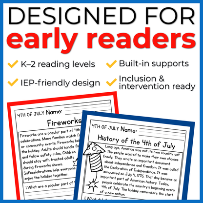 4th of July Reading Comprehension Passages + Questions