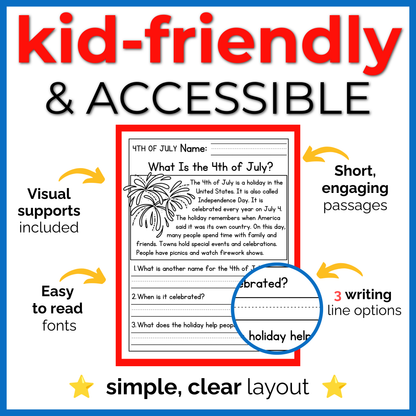 4th of July Reading Comprehension Passages + Questions