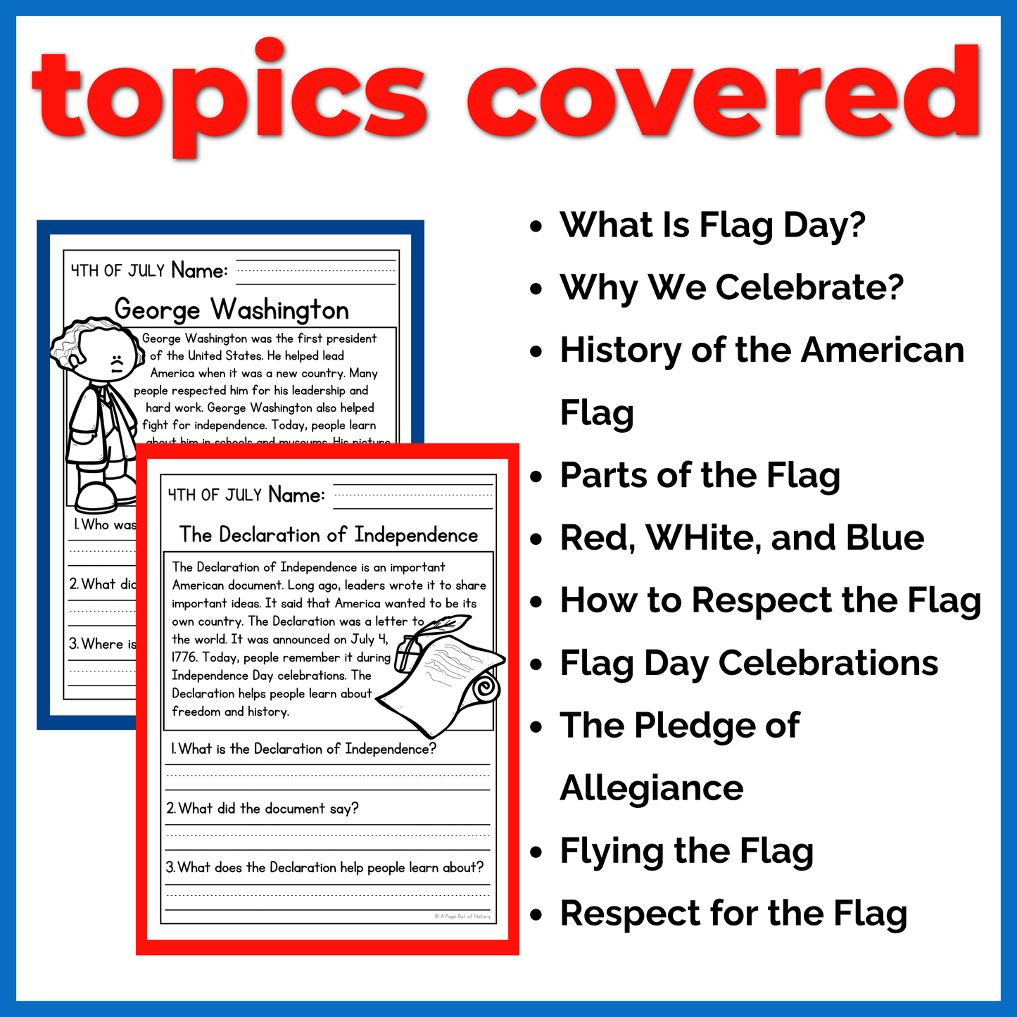 4th of July Reading Comprehension Passages + Questions