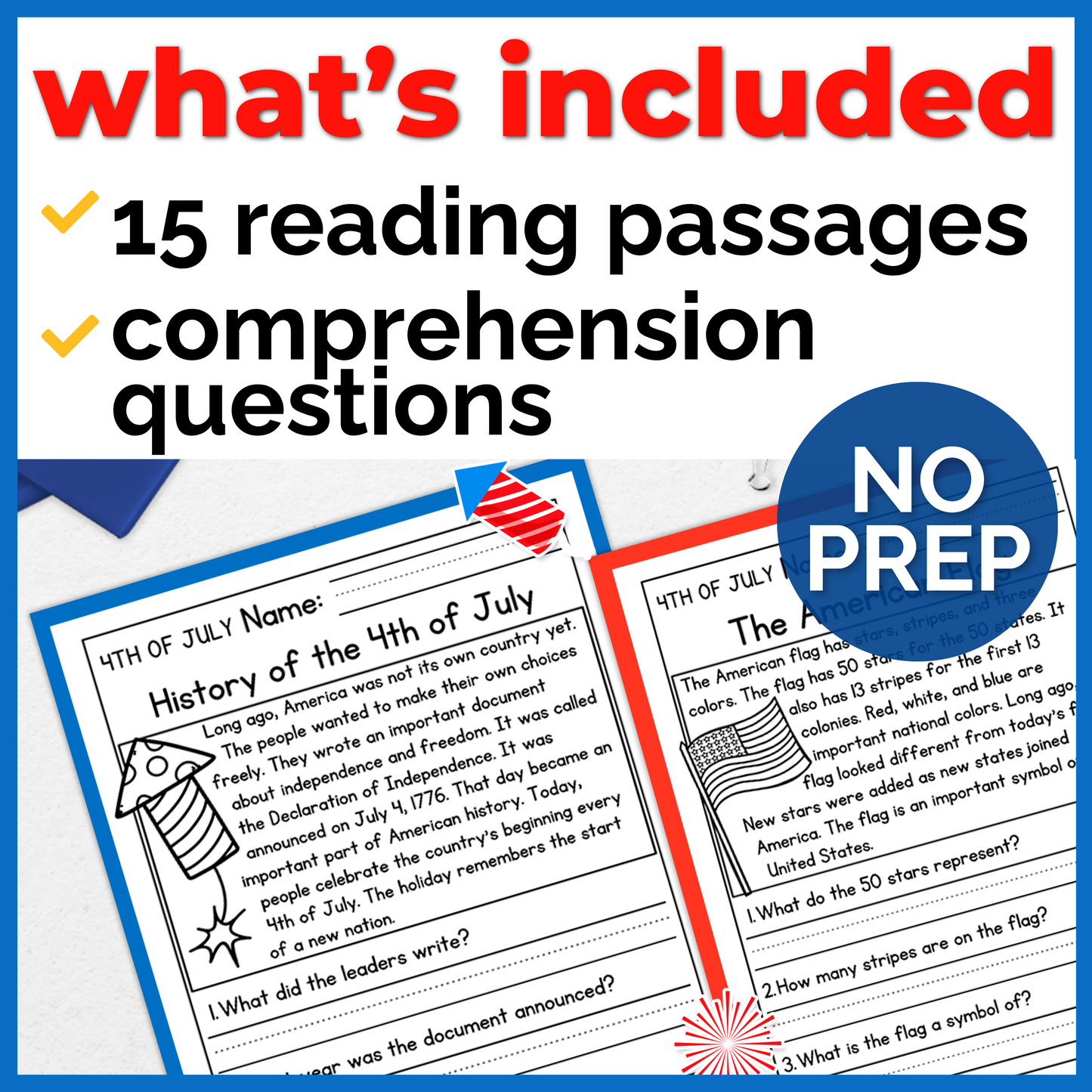 4th of July Reading Comprehension Passages + Questions