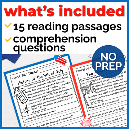 4th of July Reading Comprehension Passages + Questions