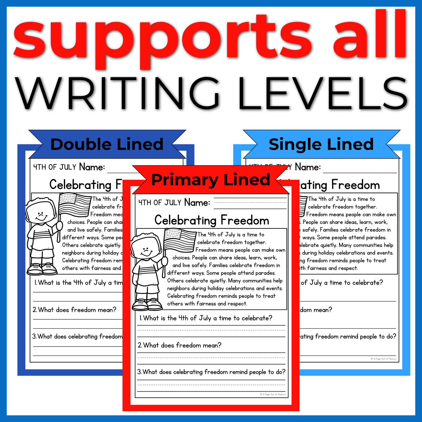 4th of July Reading Comprehension Passages + Questions