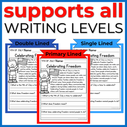 4th of July Reading Comprehension Passages + Questions
