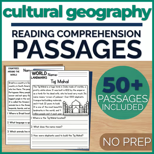 50+ Cultural Geography Reading Comprehension Passages + Questions