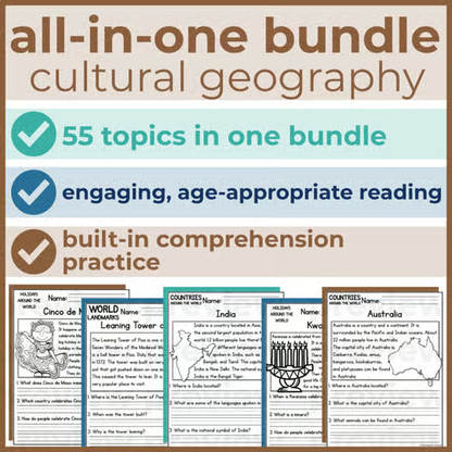 50+ Cultural Geography Reading Comprehension Passages + Questions
