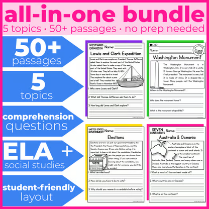 50+ Reading Comprehension Passages + Questions