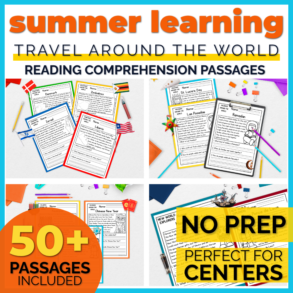 50+ Summer Learning Travel Around the World Reading Comprehension Passages + Questions