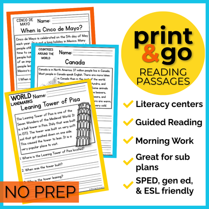 50+ Summer Learning Travel Around the World Reading Comprehension Passages + Questions