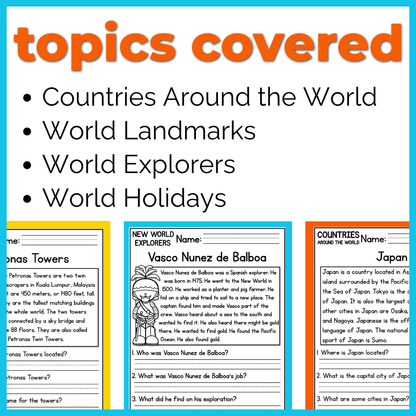 50+ Summer Learning Travel Around the World Reading Comprehension Passages + Questions