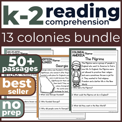 50+ Thirteen Colonies Reading Comprehension Passages + Questions