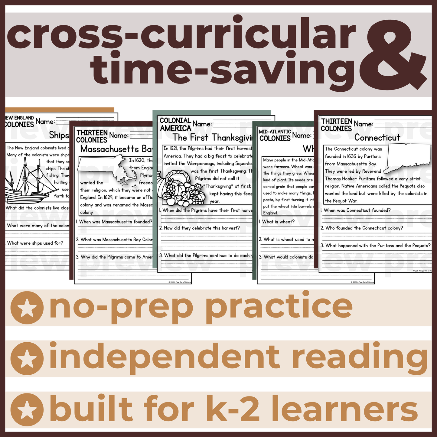 50+ Thirteen Colonies Reading Comprehension Passages + Questions