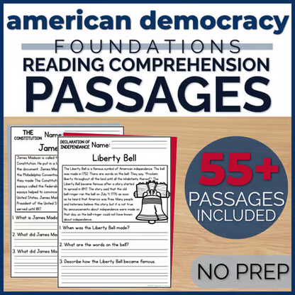55+ American Democracy Foundations Reading Comprehension Passages + Questions