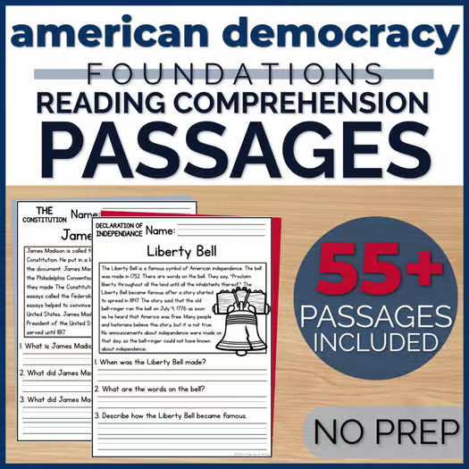 55+ American Democracy Foundations Reading Comprehension Passages + Questions