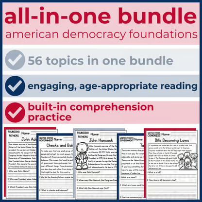 55+ American Democracy Foundations Reading Comprehension Passages + Questions
