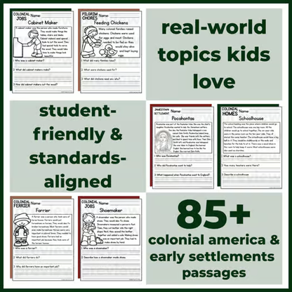 85+ Colonial America Reading Comprehension Passages + Questions