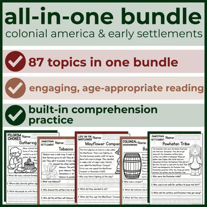 85+ Colonial America Reading Comprehension Passages + Questions