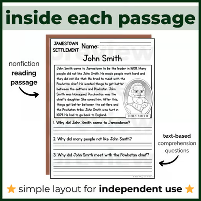 85+ Colonial America Reading Comprehension Passages + Questions